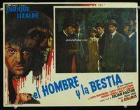 3w390 EL HOMBRE Y LA BESTIA Mexican lobby card '73 Enrique Lizalde, cool bloody horror border art!