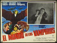 3w394 El MUNDO DE LOS VAMPIROS Mexican lobby card '61 Mexican horror, great image of scared vampire!