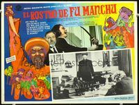 3w405 FACE OF FU MANCHU Mexican movie lobby card '65 great art of Asian villain Christopher Lee!