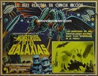 3w426 GHIDRAH THE THREE HEADED MONSTER Mexican lobby card '65 Toho, cool art of monsters & UFOs!