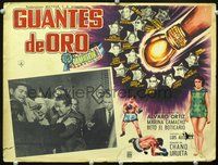 3w437 GUANTES DE ORO Mexican lobby card '61 Alvaro Ortiz, cool art of golden boxing glove & stars!