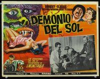 3w453 HIDEOUS SUN DEMON Mexican lobby card '59 Robert Clarke, great colorful horror border art!