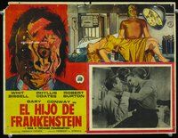 3w471 I WAS A TEENAGE FRANKENSTEIN Mexican lobby card '57 great image of man strangling doctor!
