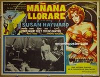 3w473 I'LL CRY TOMORROW Mexican movie lobby card '55 great artwork of distressed Susan Hayward!