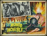 3w478 INCREDIBLE PETRIFIED WORLD Mexican LC R60s sexy Phyllis Coates attacked by octopus monster!