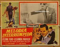 3w483 INTERRUPTED MELODY Mexican lobby card '55 artwork of Glenn Ford embracing Eleanor Parker!