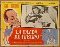 3w486 IRON PETTICOAT Mexican movie lobby card '56 wacky art of Bob Hope, sexy Kate Hepburn!