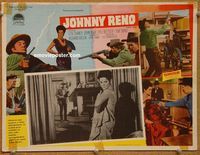 3w495 JOHNNY RENO Mexican movie lobby card '66 cowboy Dana Andrews, sexy showgirl Jane Russell!