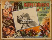 3w509 KIM Mexican movie lobby card '50 Errol Flynn, sexy Laurette Luez, from Rudyard Kipling story!