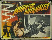 3w585 MUNECOS INFERNALES Mexican lobby card '61 Elvira Quintana, cool image of life-less puppets!