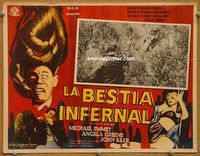 3w599 NIGHT OF THE BLOOD BEAST Mexican LC '58 great art of sexy girl & monster hand w/severed head!