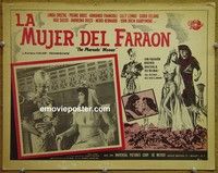 3w635 PHARAOHS' WOMAN Mexican movie lobby card '61 Linda Cristal, Pierre Brice, cool art!