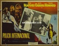 3w636 PICKUP ALLEY Mexican movie lobby card '57 Victor Mature, sexy Anita Ekberg!