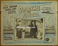 3w640 PILLOW TALK Mexican movie lobby card '59 Rock Hudson, Doris Day, great wacky bedroom art!