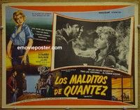 3w667 QUANTEZ Mexican movie lobby card '57 artwork of sexy Dorothy Malone with torn shirt!