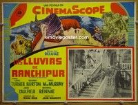 3w671 RAINS OF RANCHIPUR Mexican movie lobby card '55 Lana Turner, Richard Burton!