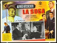 3w693 ROPE Mexican movie lobby card R60s James Stewart, cool art of Alfred Hitchcock!