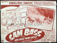 3w699 SAM BASS Mexican lobby card '50s Jim Davis, Mary Castle, great western cowboy image and art!