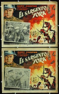 3w191 SERGEANT YORK 2 Mexican LCs R50s headshot artwork of Gary Cooper in uniform, Howard Hawks