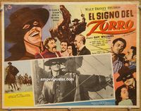 3w711 SIGN OF ZORRO Mexican lobby card '60 Walt Disney, cool action art of masked hero Guy Williams!
