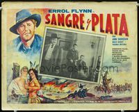3w714 SILVER RIVER Mexican movie lobby card R50s Errol Flynn gambles for his life, cool western art!