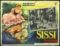 3w719 SISSI: THE YOUNG EMPRESS Mexican LC '56 cool romantic art of Romy Schneider daydreaming!