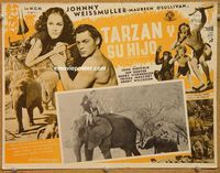 3w767 TARZAN FINDS A SON Mexican lobby card R50s close-up of Johnny Weissmuller & Maureen O'Sullivan