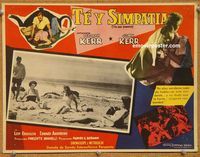 3w769 TEA & SYMPATHY Mexican lobby card '56 great image of Deborah Kerr & Norma Crane on the beach!