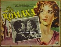 3w849 WOMAN OF ROME Mexican movie lobby card '56 great art of sexy Gina Lollobrigida!