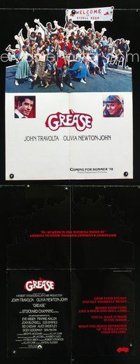 3w152 GREASE die-cut promo brochure '78 John Travolta & Olivia Newton-John classic musical!