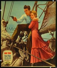 3w013 EBB TIDE jumbo LC '37 great image of Ray Milland with gun holding Frances Farmer on ship!