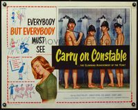 3x322 CARRY ON CONSTABLE half-sheet movie poster '61 wacky art of naked English cops in the shower!