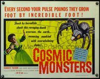 3x330 COSMIC MONSTERS half-sheet movie poster '58 cool art of giant spider in web & terrified woman!