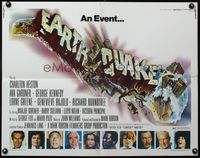 3x353 EARTHQUAKE half-sheet '74 Charlton Heston, Ava Gardner, cool Joseph Smith disaster title art!