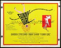 3x375 FUNNY GIRL half-sheet '69 great artwork of Barbra Streisand & Omar Sharif, William Wyler