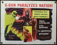 3x379 GAMMA PEOPLE half-sheet '56 G-gun paralyzes nation, great image of hypnotized Gamma people!