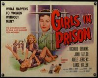 3x390 GIRLS IN PRISON half-sheet '56 classic sexy bad girl cat fight image, women without men!