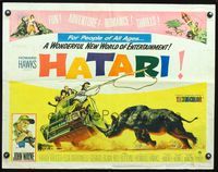 3x403 HATARI half-sheet '62 Howard Hawks, great artwork images of John Wayne & rhino in Africa!