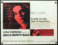 3x412 HOME BEFORE DARK 1/2sheet '58 pretty untouched Jean Simmons is a wife on the rim of insanity!