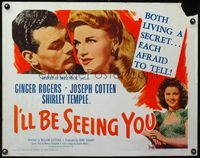 3x430 I'LL BE SEEING YOU half-sheet R56 cool image of Ginger Rogers, Joseph Cotten & Shirley Temple!