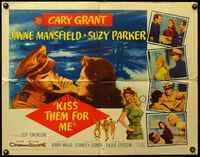 3x449 KISS THEM FOR ME 1/2sheet '57 romantic art of Cary Grant & Suzy Parker + sexy Jayne Mansfield!
