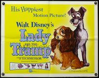 3x451 LADY & THE TRAMP half-sheet movie poster R62 Walt Disney romantic canine classic cartoon!