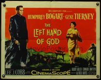 3x458 LEFT HAND OF GOD half-sheet '55 artwork of priest Humphrey Bogart holding gun & Gene Tierney!