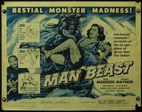 3x478 MAN BEAST 1/2sh '56 great artwork of sub-human Yeti monster carrying its sexy female victim!