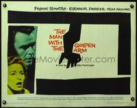 3x482 MAN WITH THE GOLDEN ARM 1/2sheet R60 Frank Sinatra is hooked, classic Saul Bass art & design!