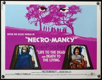 3x509 NECROMANCY half-sheet '72 Orson Welles, occult world horror art of girl & skeleton in coffins!