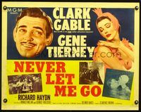3x513 NEVER LET ME GO style B half-sheet '53 c/u art of Clark Gable & sexy Gene Tierney + photos!