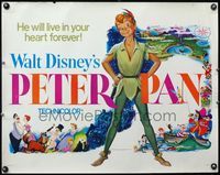 3x536 PETER PAN half-sheet R76 Walt Disney animated cartoon fantasy classic, great full-length art!