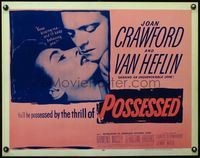 3x541 POSSESSED half-sheet R56 Joan Crawford has done things she is ashamed of, but not kissing Van!