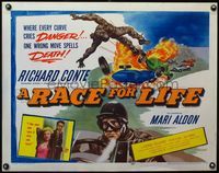 3x550 RACE FOR LIFE half-sheet poster '54 cool car racing artwork, one wrong move spells DEATH!